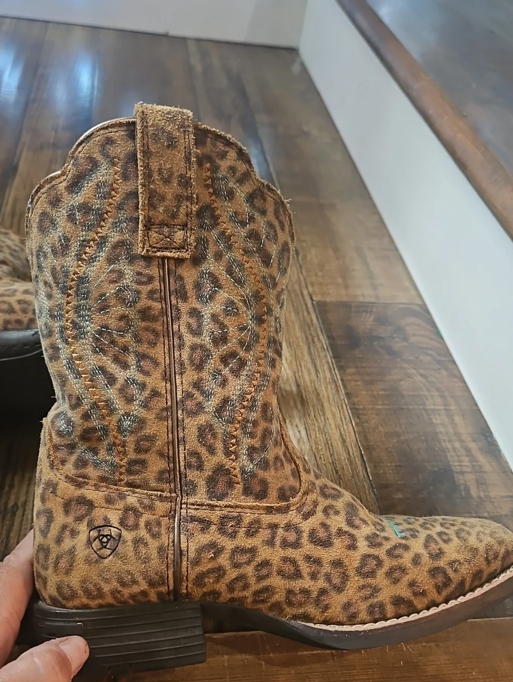 Ariat Leather Girls Square Toe Leopard Cowboy Boots- Wiggle Room Interior